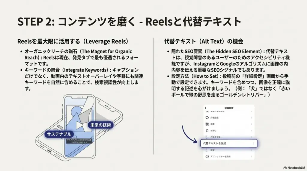 リーチを最大化する7つの具体的なSEO最適化テクニック：テクニック4：Reels(動画コンテンツ)のSEO対策