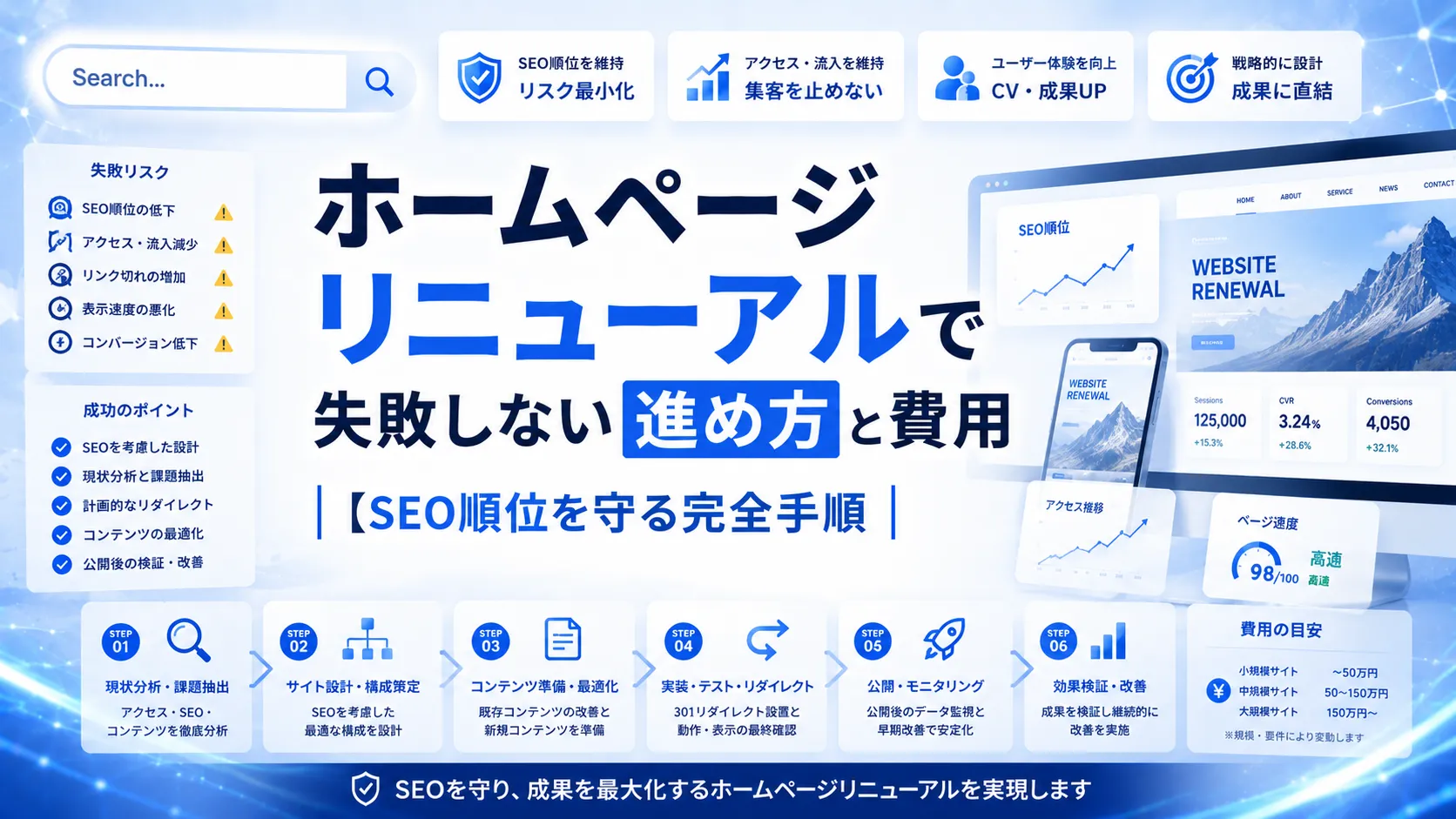 ホームページリニューアルで失敗しない進め方と費用【SEO順位を守る完全手順】