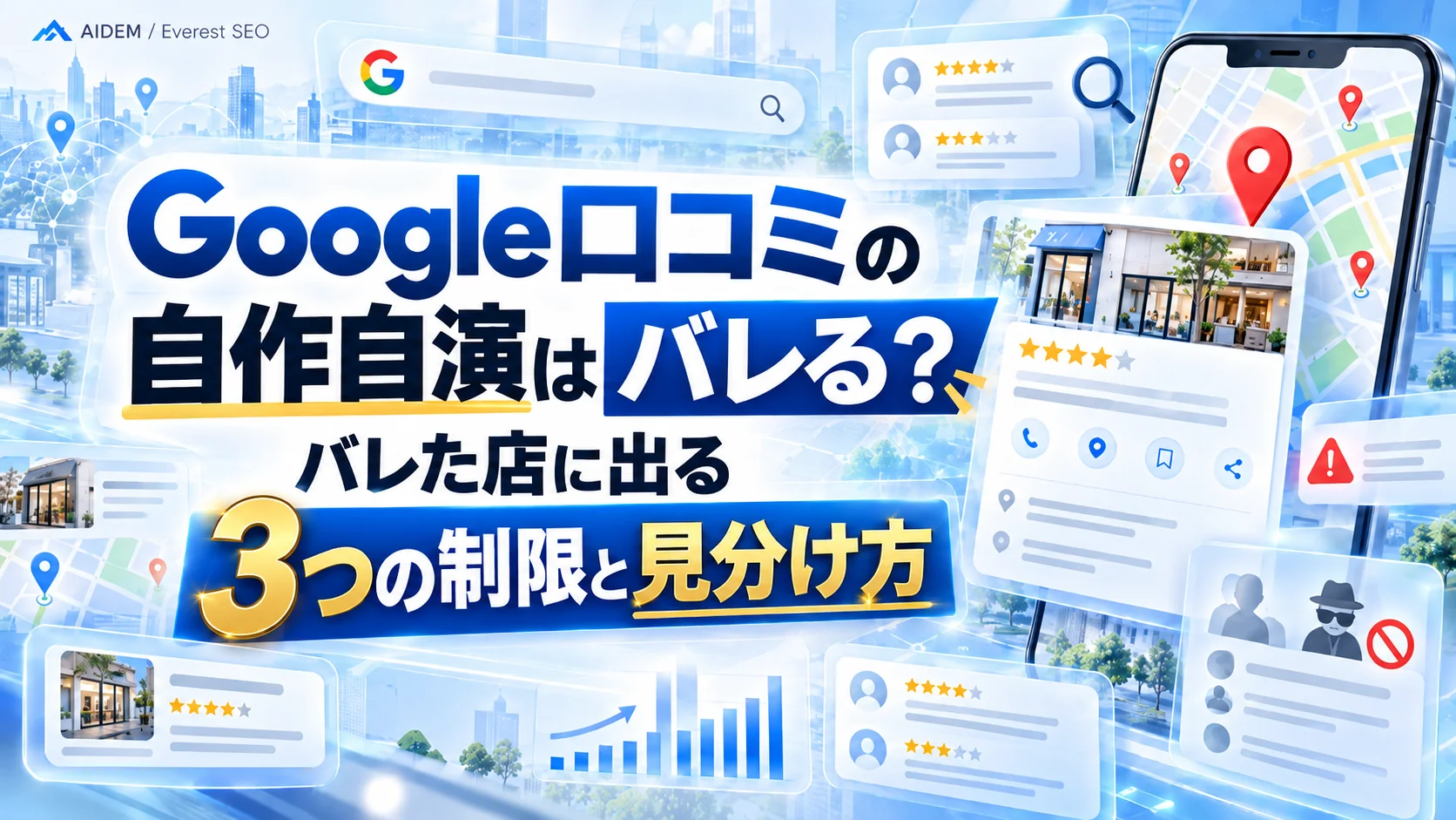 Google口コミの自作自演はバレる？バレた店に出る3つの制限と見分け方