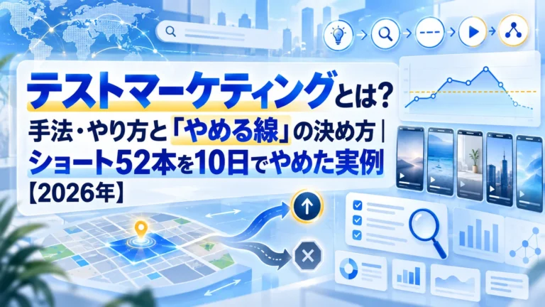 テストマーケティングとは？手法・やり方と「やめる線」の決め方｜ショート52本を10日でやめた実例【2026年】